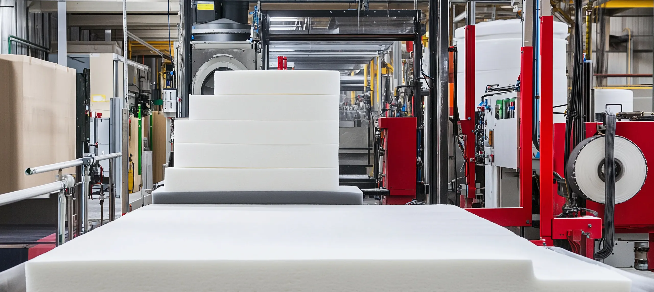 Blocs de mousse polyuréthane empilés dans une usine de fabrication industrielle